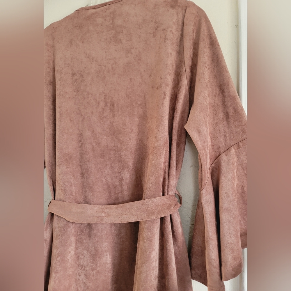 Kut From The Kloth Jacket Womens Size XL Pink Karina Sueded Bell Sleeve Belted - Picture 12 of 15